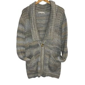 BOSTON PROPER Metallic Thread Button Up Cardigan Sz XL